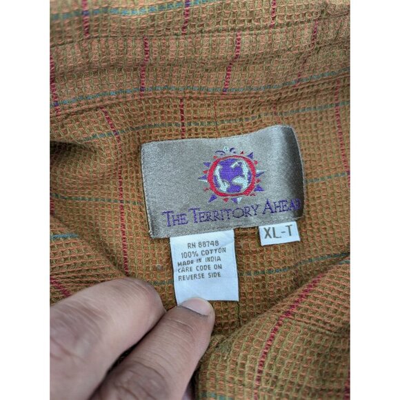 The Territory Ahead Shirt Mens XL-T Brown Green Red Button Up Plaid Long‎ Sleeve - Picture 6 of 7